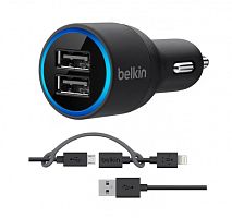 зу в прикуриватель на 2 гнезда usb + кабель belkin bc-2016 (набор)/100  фото